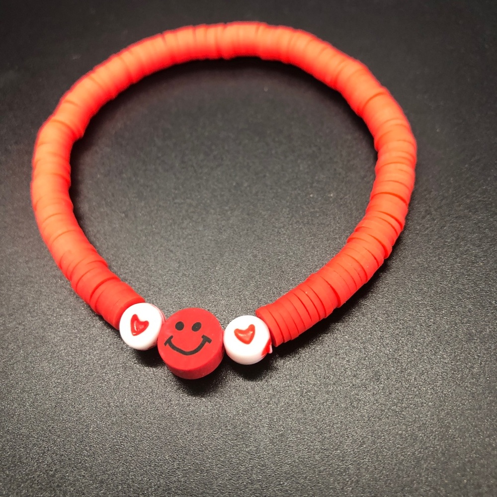 Happy Face Red Clay Bead Stretchable Stackable Bracelets